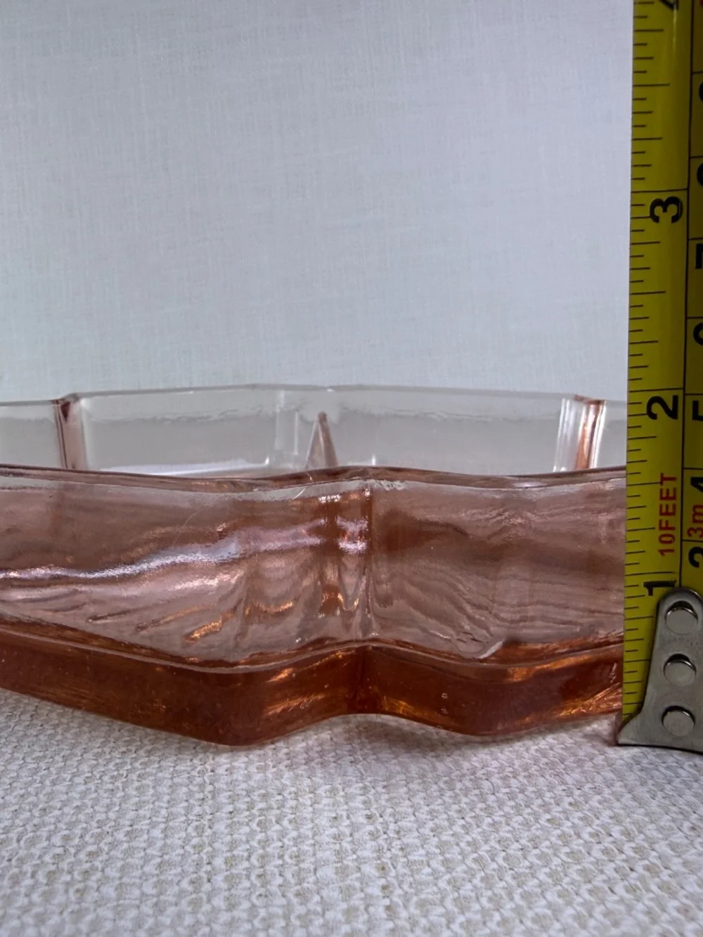 Pink Depression Glass 3-Section Divided Relish & Candy Dish — Starburst Pattern - Picture 4 of 10